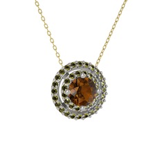 Lyra Kolye - Dumanlı kuvars ve peridot 14 ayar beyaz altın kolye (40 cm altın rolo zincir) #8sv7tz