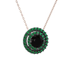 Lyra Kolye - Siyah zirkon ve yeşil kuvars 925 ayar siyah rodyum kaplama gümüş kolye (40 cm rose altın rolo zincir) #94qfz2