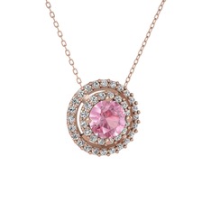 Lyra Kolye - Pembe kuvars ve beyaz zirkon 18 ayar rose altın kolye (40 cm rose altın rolo zincir) #9h6znp