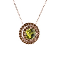 Peridot ve dumanlı kuvars 18 ayar rose altın kolye (40 cm rose altın rolo zincir)