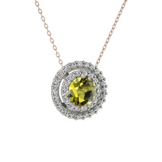 Peridot ve beyaz zirkon 925 ayar gümüş kolye (40 cm rose altın rolo zincir)