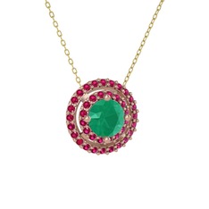 Lyra Kolye - Kök zümrüt ve rodolit garnet 8 ayar rose altın kolye (40 cm gümüş rolo zincir) #9yv806