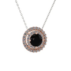 Lyra Kolye - Siyah zirkon ve pırlanta 18 ayar rose altın kolye (0.351 karat, 40 cm beyaz altın rolo zincir) #a4octv