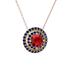 Garnet ve lab safir 14 ayar altın kolye (40 cm rose altın rolo zincir)