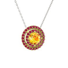 Lyra Kolye - Sitrin ve rodolit garnet 18 ayar altın kolye (40 cm gümüş rolo zincir) #ar4spf