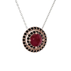 Kök yakut ve siyah zirkon 925 ayar rose altın kaplama gümüş kolye (40 cm beyaz altın rolo zincir)