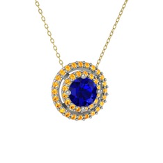 Lab safir ve sitrin 925 ayar gümüş kolye (40 cm altın rolo zincir)