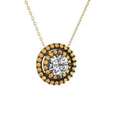 Swarovski ve sitrin 925 ayar siyah rodyum kaplama gümüş kolye (40 cm altın rolo zincir)