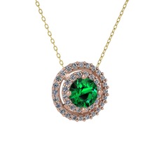 Yeşil kuvars ve pırlanta 925 ayar rose altın kaplama gümüş kolye (0.351 karat, 40 cm gümüş rolo zincir)