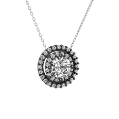 Lyra Kolye - Pırlanta ve swarovski 925 ayar siyah rodyum kaplama gümüş kolye (0.92 karat, 40 cm gümüş rolo zincir) #bjl1q2