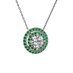 Swarovski ve yeşil kuvars 8 ayar beyaz altın kolye (40 cm gümüş rolo zincir)