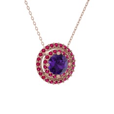 Lyra Kolye - Ametist ve rodolit garnet 18 ayar rose altın kolye (40 cm rose altın rolo zincir) #bzkyk2