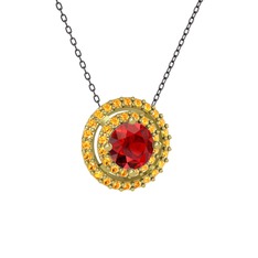 Garnet ve sitrin 14 ayar altın kolye (40 cm gümüş rolo zincir)