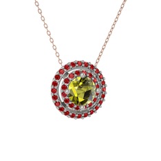 Peridot ve garnet 925 ayar gümüş kolye (40 cm rose altın rolo zincir)