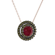 Lyra Kolye - Kök yakut ve peridot 925 ayar siyah rodyum kaplama gümüş kolye (40 cm rose altın rolo zincir) #cce5h1