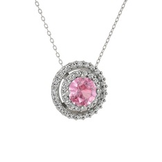 Lyra Kolye - Pembe kuvars ve swarovski 925 ayar gümüş kolye (40 cm beyaz altın rolo zincir) #cgovfe