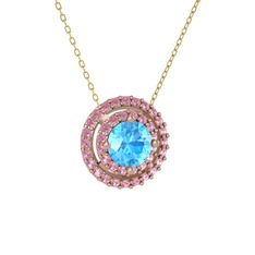 Lyra Kolye - Akuamarin ve pembe kuvars 18 ayar rose altın kolye (40 cm gümüş rolo zincir) #ckkr96