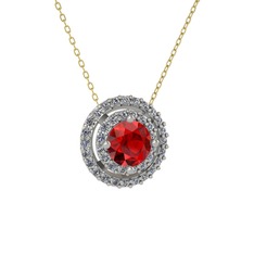 Garnet ve pırlanta 8 ayar beyaz altın kolye (0.351 karat, 40 cm altın rolo zincir)