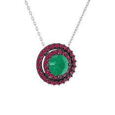 Lyra Kolye - Kök zümrüt ve rodolit garnet 925 ayar siyah rodyum kaplama gümüş kolye (40 cm beyaz altın rolo zincir) #cww9gz