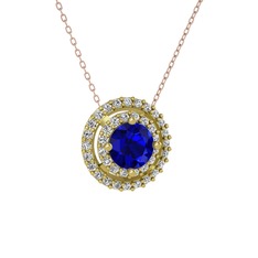 Lyra Kolye - Lab safir ve swarovski 18 ayar altın kolye (40 cm rose altın rolo zincir) #da7yti