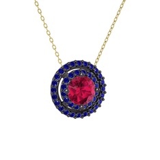 Lyra Kolye - Rodolit garnet ve lab safir 925 ayar siyah rodyum kaplama gümüş kolye (40 cm altın rolo zincir) #ddufw1