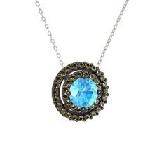 Lyra Kolye - Akuamarin ve peridot 925 ayar siyah rodyum kaplama gümüş kolye (40 cm beyaz altın rolo zincir) #dqilo2