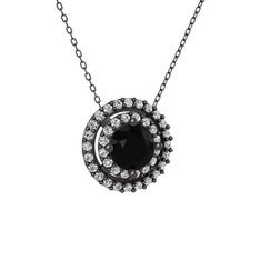 Lyra Kolye - Siyah zirkon ve swarovski 925 ayar siyah rodyum kaplama gümüş kolye (40 cm gümüş rolo zincir) #e3hve0