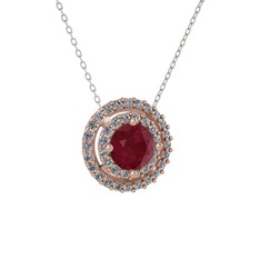 Kök yakut ve pırlanta 18 ayar rose altın kolye (0.351 karat, 40 cm beyaz altın rolo zincir)