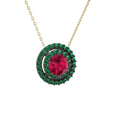 Lyra Kolye - Rodolit garnet ve yeşil kuvars 925 ayar siyah rodyum kaplama gümüş kolye (40 cm altın rolo zincir) #ehh5lu