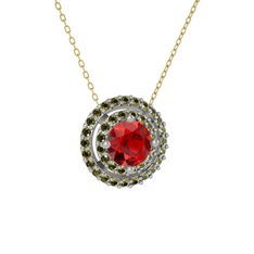 Garnet ve peridot 14 ayar beyaz altın kolye (40 cm altın rolo zincir)