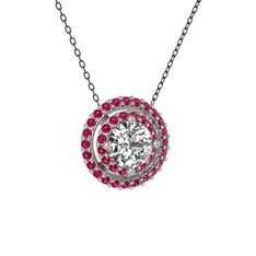 Swarovski ve rodolit garnet 8 ayar beyaz altın kolye (40 cm gümüş rolo zincir)