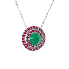 Lyra Kolye - Kök zümrüt ve rodolit garnet 14 ayar beyaz altın kolye (40 cm beyaz altın rolo zincir) #f0bzwm