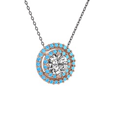 Pırlanta ve akuamarin 18 ayar rose altın kolye (0.92 karat, 40 cm gümüş rolo zincir)