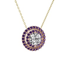 Lyra Kolye - Swarovski ve ametist 925 ayar rose altın kaplama gümüş kolye (40 cm altın rolo zincir) #fk2dre