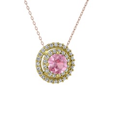 Lyra Kolye - Pembe kuvars ve swarovski 18 ayar altın kolye (40 cm rose altın rolo zincir) #fuq4gz