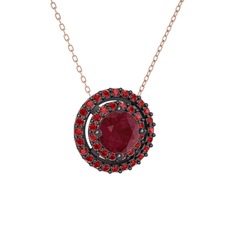 Lyra Kolye - Kök yakut ve garnet 925 ayar siyah rodyum kaplama gümüş kolye (40 cm rose altın rolo zincir) #fvi4wq