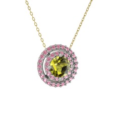 Lyra Kolye - Peridot ve pembe kuvars 14 ayar beyaz altın kolye (40 cm gümüş rolo zincir) #g1o26s