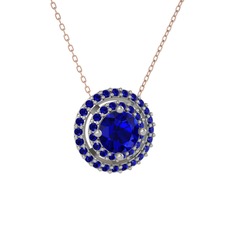 Lyra Kolye - Lab safir 925 ayar gümüş kolye (40 cm rose altın rolo zincir) #g3b9qu