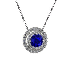 Lab safir ve pırlanta 18 ayar beyaz altın kolye (0.351 karat, 40 cm gümüş rolo zincir)