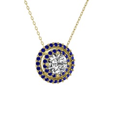 Lyra Kolye - Swarovski ve lab safir 8 ayar altın kolye (40 cm altın rolo zincir) #gp0yyr