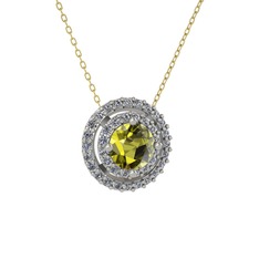 Lyra Kolye - Peridot ve pırlanta 925 ayar gümüş kolye (0.351 karat, 40 cm altın rolo zincir) #gq28cb
