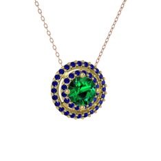 Lyra Kolye - Yeşil kuvars ve lab safir 925 ayar altın kaplama gümüş kolye (40 cm rose altın rolo zincir) #gr1jwg