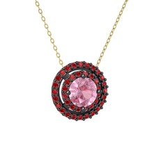 Lyra Kolye - Pembe kuvars ve garnet 925 ayar siyah rodyum kaplama gümüş kolye (40 cm altın rolo zincir) #gxeure