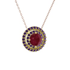 Lyra Kolye - Kök yakut ve ametist 14 ayar altın kolye (40 cm rose altın rolo zincir) #gyx4il