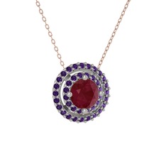 Lyra Kolye - Kök yakut ve ametist 925 ayar gümüş kolye (40 cm rose altın rolo zincir) #ht528f