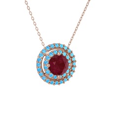 Lyra Kolye - Kök yakut ve akuamarin 8 ayar rose altın kolye (40 cm rose altın rolo zincir) #i16pjv