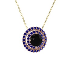 Lyra Kolye - Siyah zirkon ve lab safir 8 ayar rose altın kolye (40 cm altın rolo zincir) #i4d524