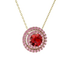Garnet ve pembe kuvars 8 ayar rose altın kolye (40 cm altın rolo zincir)