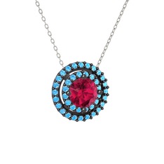 Lyra Kolye - Rodolit garnet ve akuamarin 925 ayar siyah rodyum kaplama gümüş kolye (40 cm gümüş rolo zincir) #iftw0