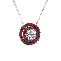 Pırlanta ve garnet 925 ayar siyah rodyum kaplama gümüş kolye (0.92 karat, 40 cm rose altın rolo zincir)